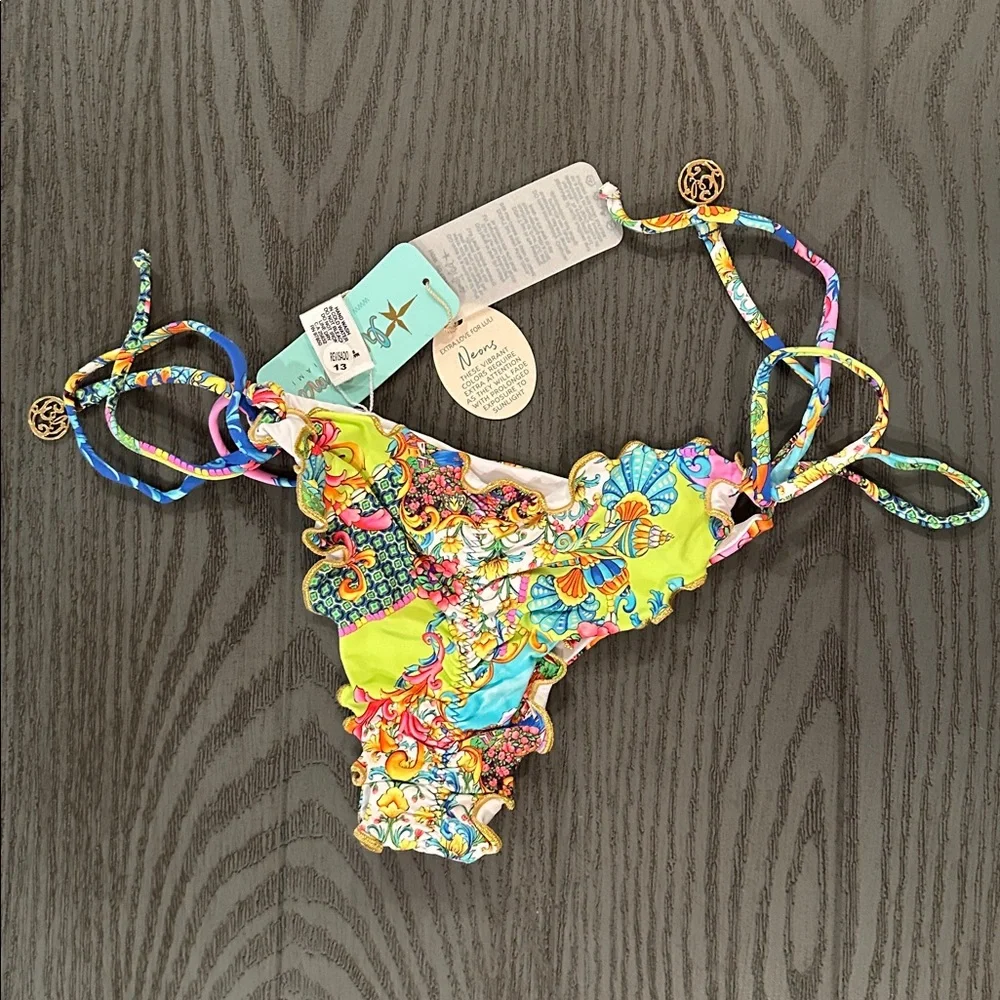 Luli Fama Vibrant Blue Pink Yellow Paisley Triangle Bikini - Picture 9 of 11
